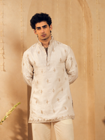 Champagne Beige Embroidered Kurta for Men with Rose Gold Thread Work