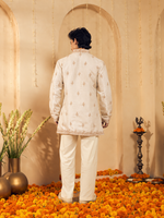Champagne Beige Embroidered Kurta for Men with Rose Gold Thread Work