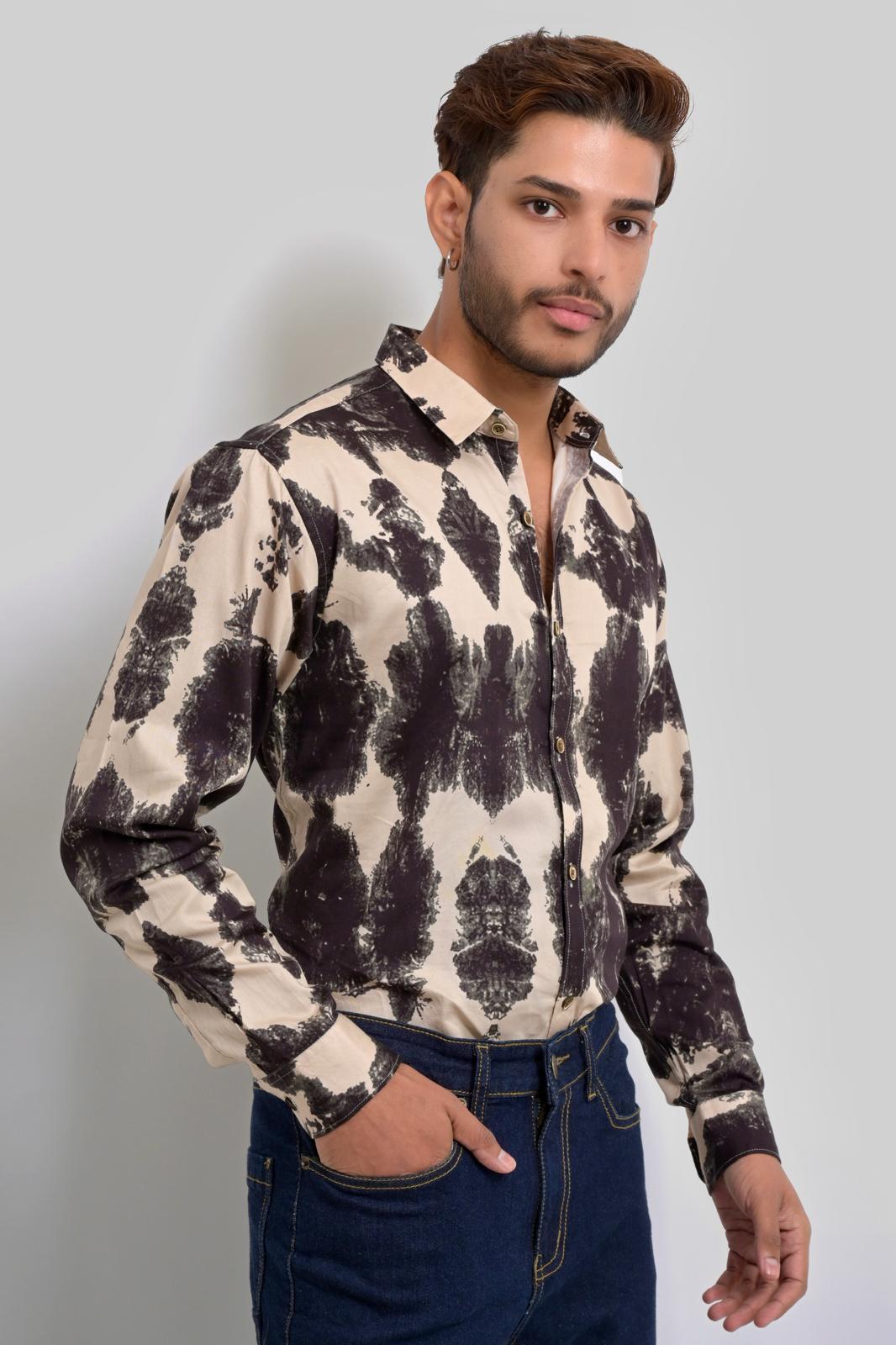 Men’s Satin Cotton Tie-Dye Printed Full Sleeve Shirt – Regular Fit