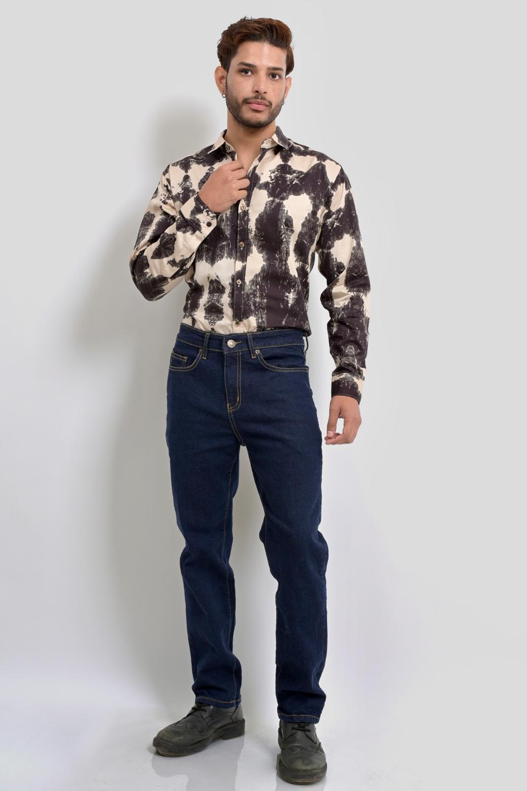 Men’s Satin Cotton Tie-Dye Printed Full Sleeve Shirt – Regular Fit