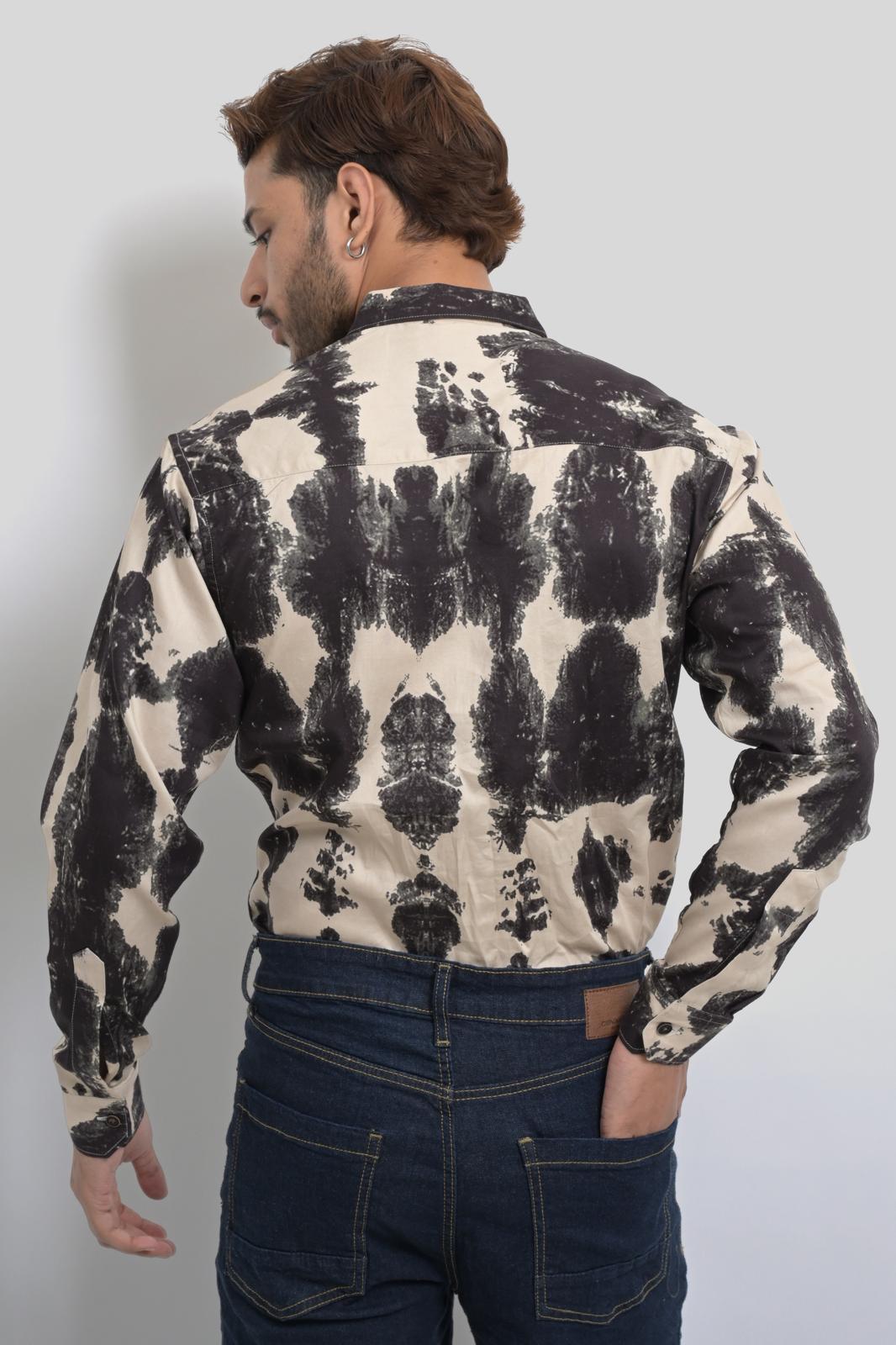 Men’s Satin Cotton Tie-Dye Printed Full Sleeve Shirt – Regular Fit