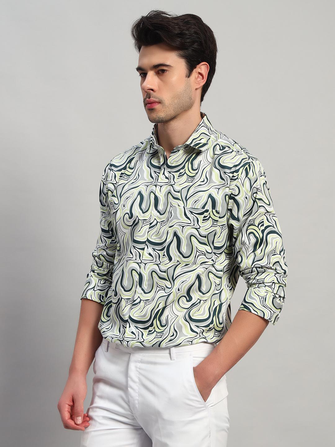 Men’s Satin Cotton Printed Full Sleeve Shirt – Regular Fit