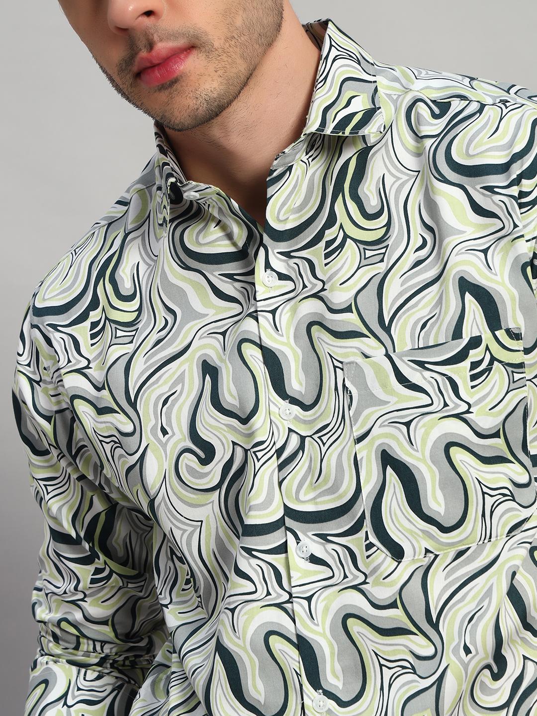 Men’s Satin Cotton Printed Full Sleeve Shirt – Regular Fit