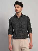 REBELAW Black Satin Printed Shirt – Full Sleeve | Regular Fit