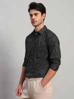 REBELAW Black Satin Printed Shirt – Full Sleeve | Regular Fit