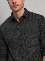 REBELAW Black Satin Printed Shirt – Full Sleeve | Regular Fit