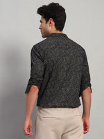 REBELAW Black Satin Printed Shirt – Full Sleeve | Regular Fit