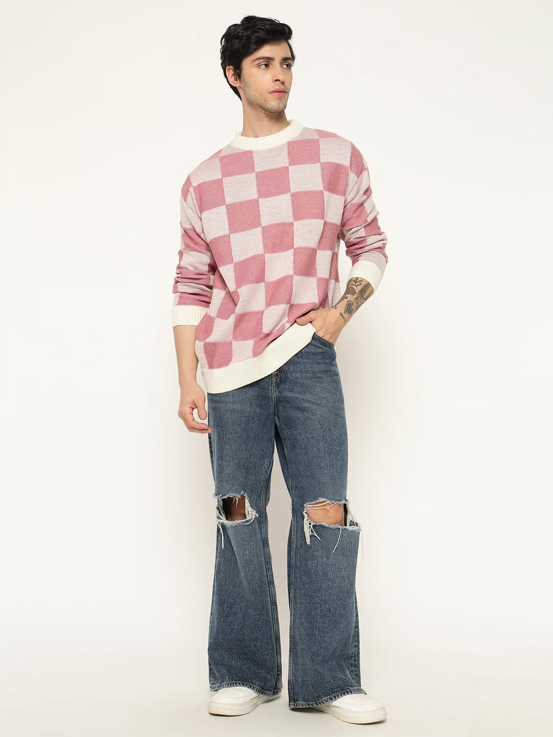 The Rose Quartz Check Knit Pullover