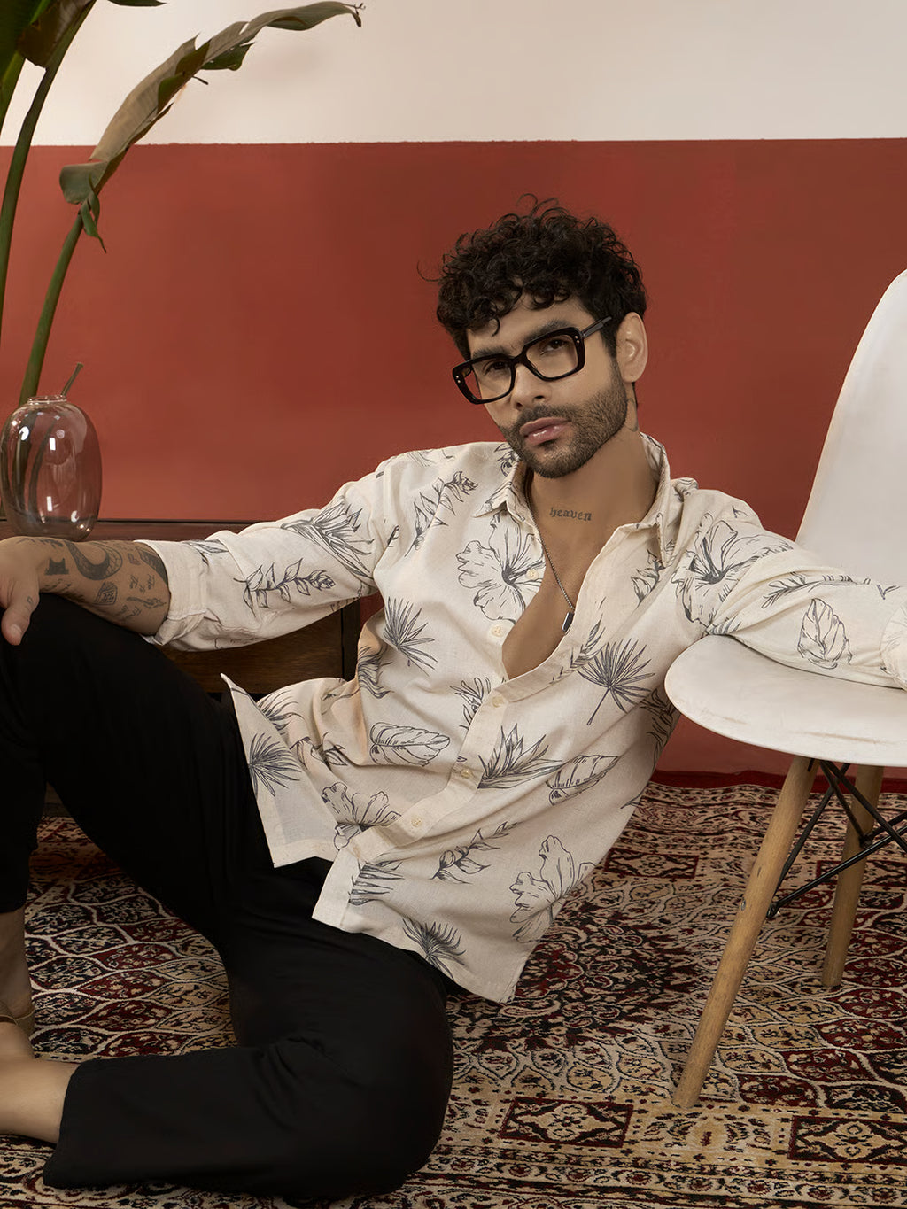Ivory Breeze Cotton Linen Printed Shirt