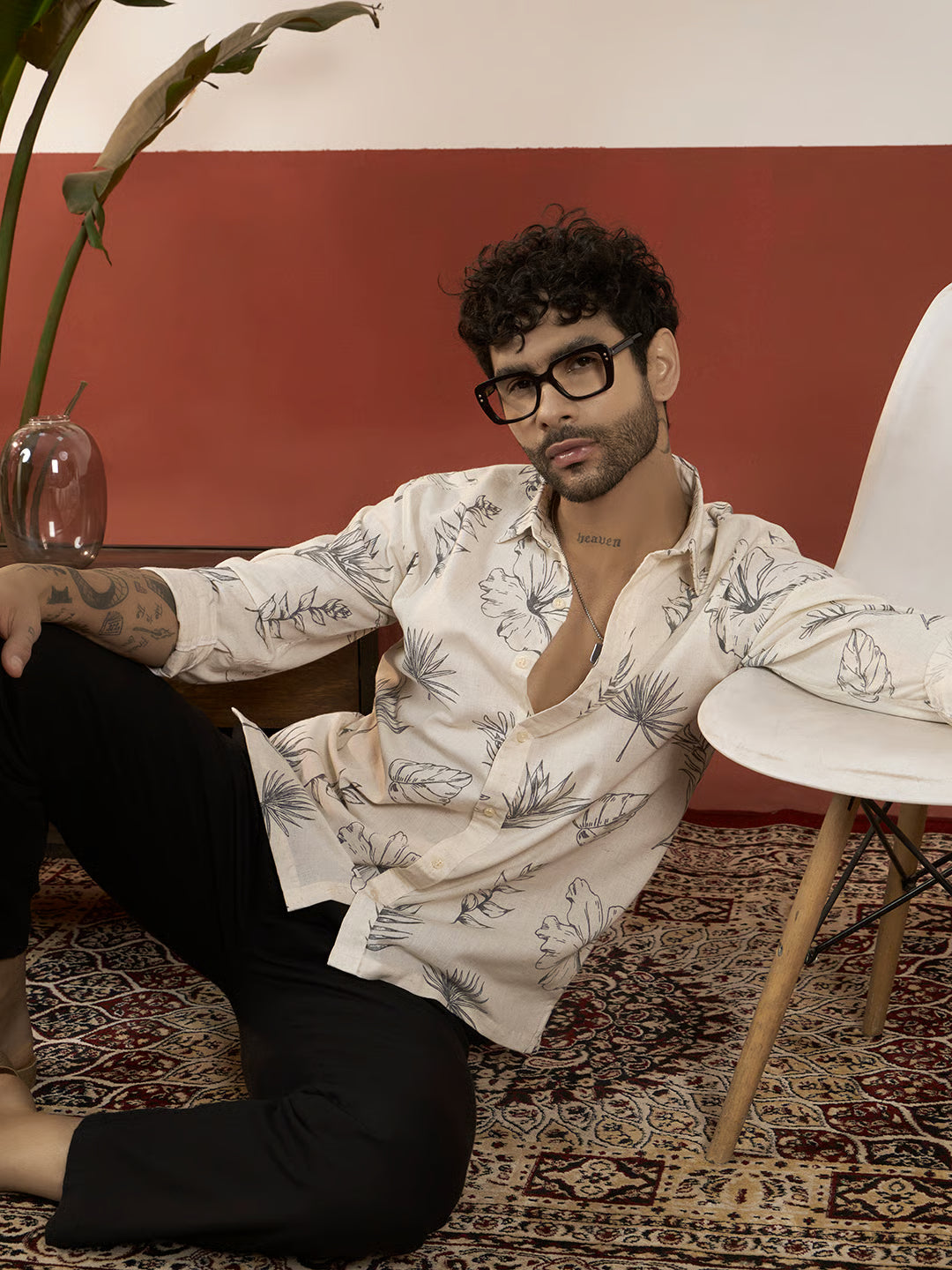 Ivory Breeze Cotton Linen Printed Shirt