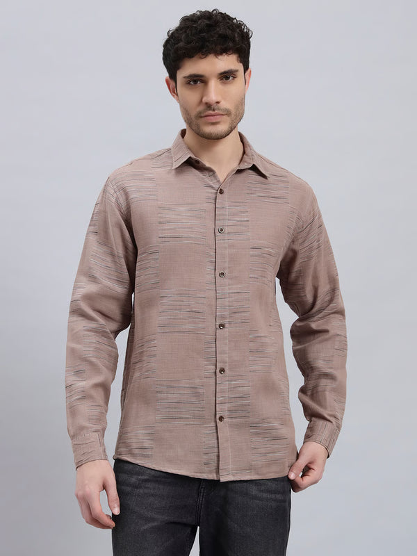 Textured Brown Twill Cotton Regular Fit Shirt