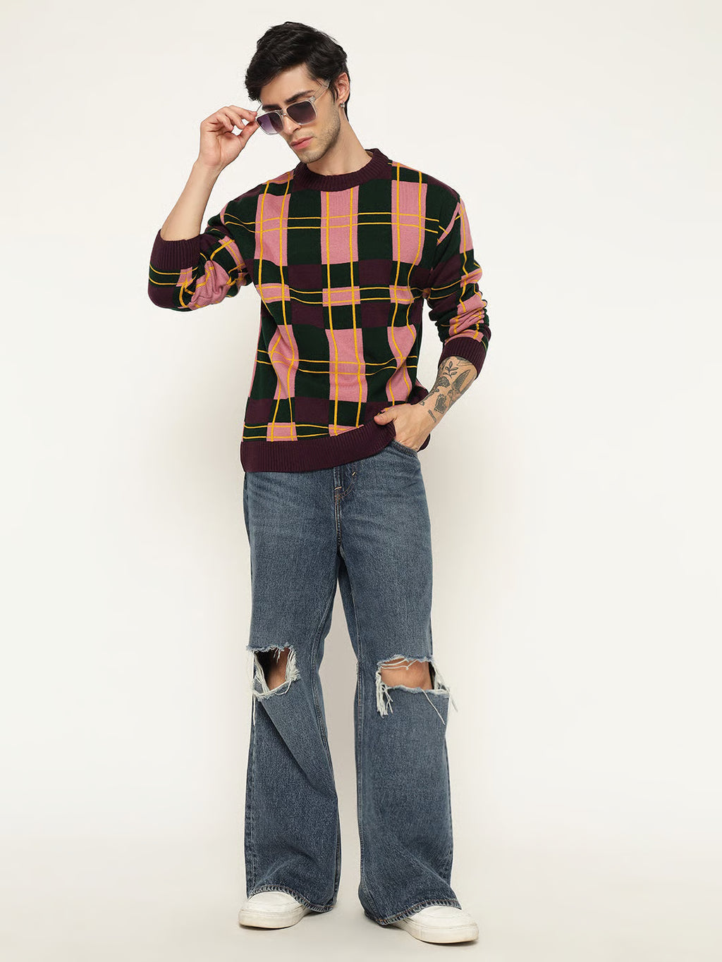 Men’s Checkered Polycotton Sweatshirt – Full Sleeve | Super Warm