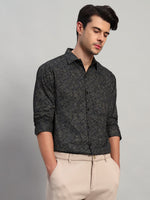 REBELAW Black Satin Printed Shirt – Full Sleeve | Regular Fit