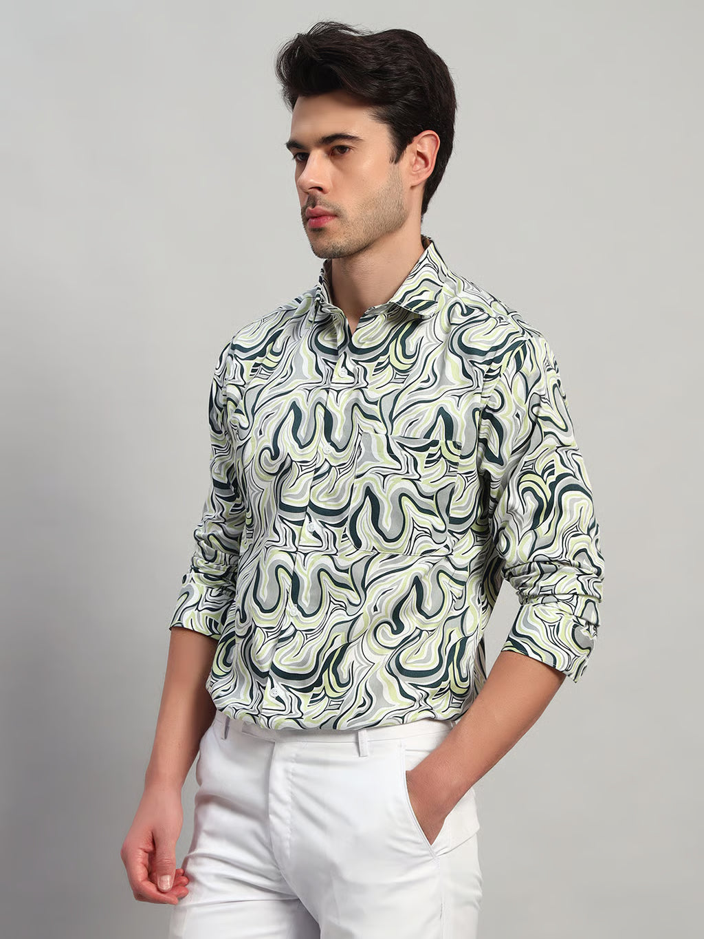 Men’s Satin Cotton Printed Full Sleeve Shirt – Regular Fit